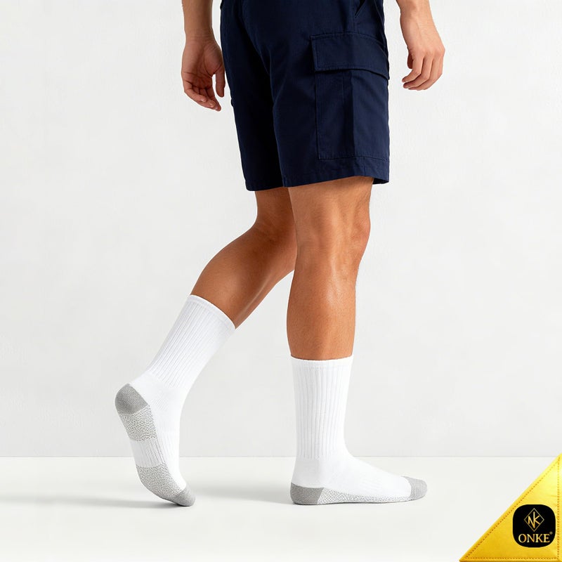 ONKE Max Full Cushion Crew Socks for Men Heavy Duty Work Boot Steel Toe Workout Athletic Thick Warm Moisture Wicking Control(White L) - Image 3